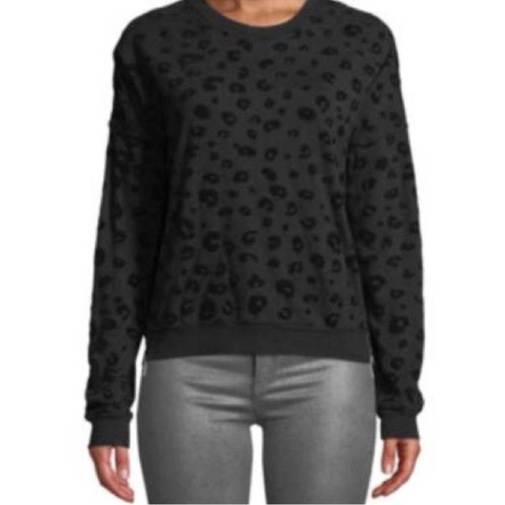 Rails Black Velvet Leopard Print MARLO Pullover Sweater with side Zippers Sz Sm